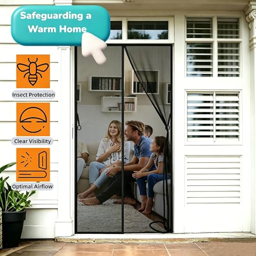 Moustiquaire magnétique pour porte 143x137 cm rideau noir anti mouches - 5