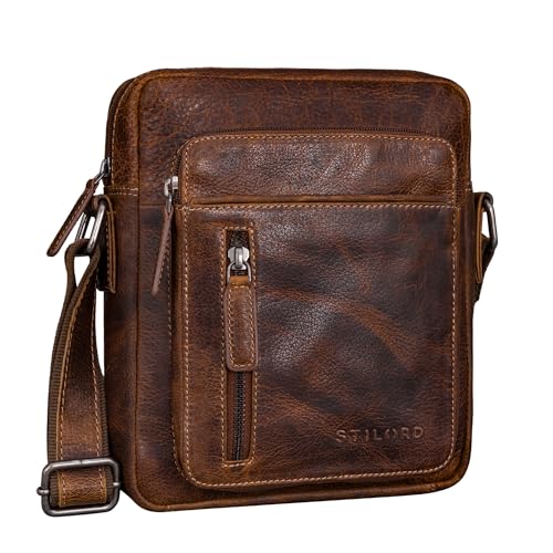 STILORD 'Dain' Umhängetasche Herren klein Leder Schultertasche Herrentasche zum Umhängen Herrenhandtasche Echt-Leder Crossbody Bag Ledertasche Vintage klein Echtleder, Farbe:salerno - braun