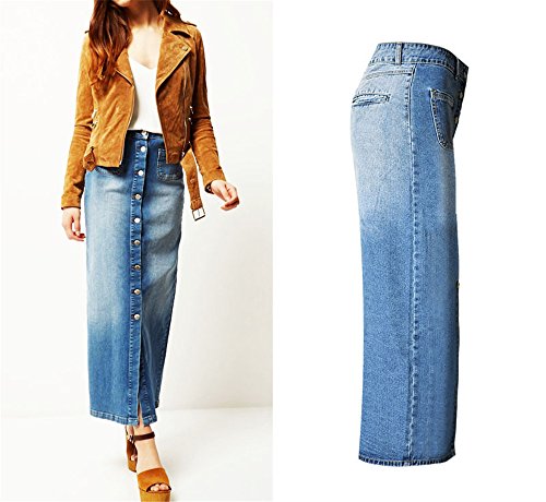 Dreamskull Women's High Waist Button Fly Skinny Denim Long Maxi Skirts3