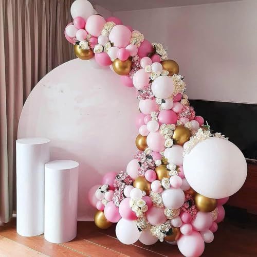 Image of Balloon Arch Kit, 66 pcs Baby Pink White Gold Balloons Garland Kit for Birthday Wedding Anniversary Baby Shower Valentine Welcome Girl Women Party Decoration (Pink Chrome Garland)