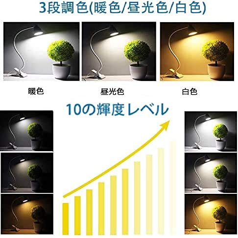 クリップライト LED デスクライト 3段調色(暖色/昼光色/白色