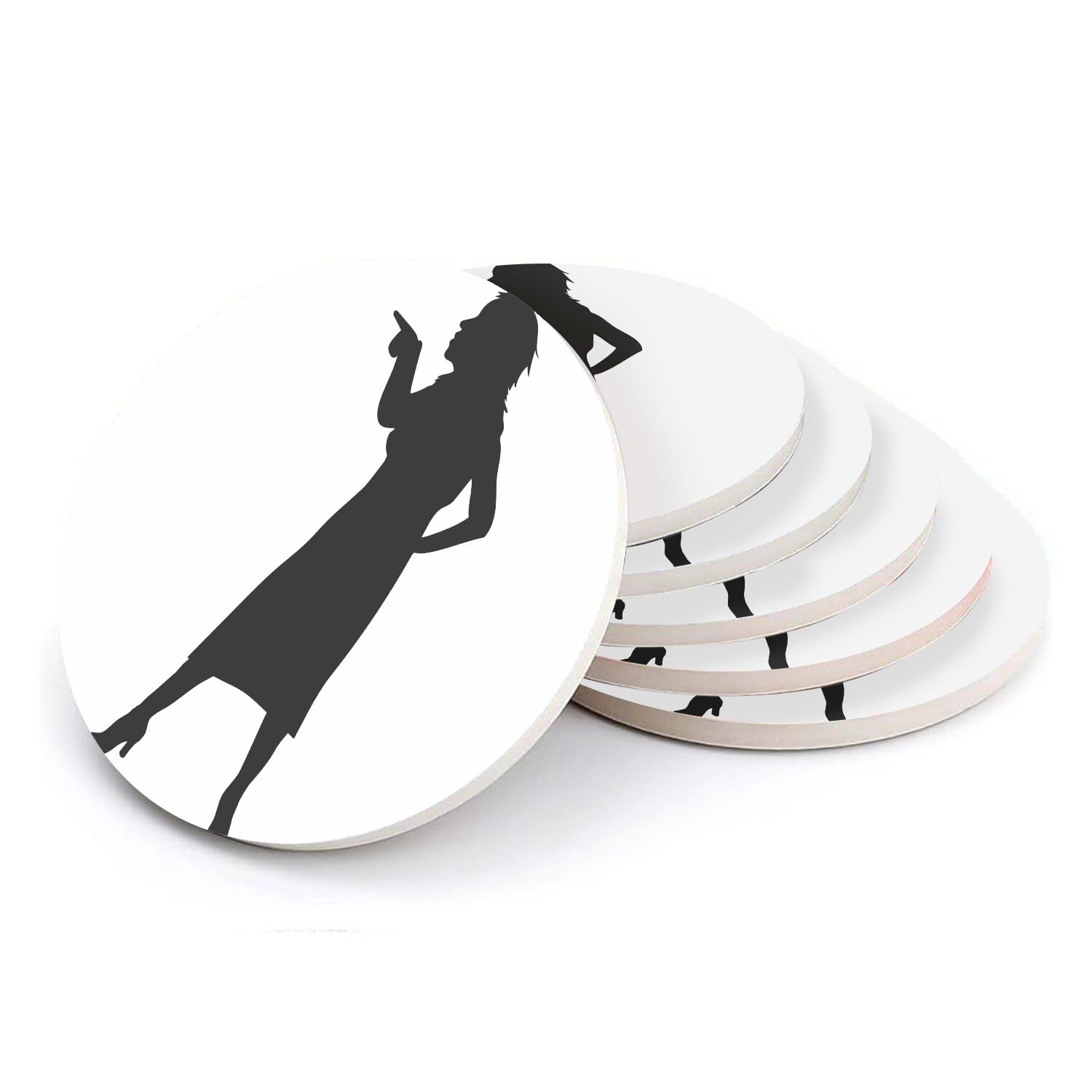 Sous verre ronds en céramique silhouette de femme table salon chic