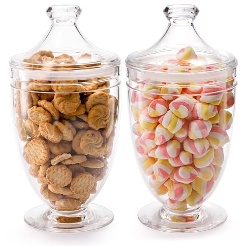 Hacaroa 2 Pack Acrylic Apothecary Jars with Airtight Lids 46 Oz Clear Plastic Candy Cookie Jars for Candy Buffet Decorative Bathroom Canister Container for Bath Salt Vanity Party Wedding