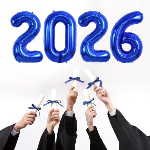 Image of TONIFUL 2026 Graduation Balloons 42Inch Navy Blue 2026 Number Balloons Aluminum Foil Mylar Balloons for New Year Eve Graduation Decorations Class of 2026 Anniversary 2026 Grad Party Supplies