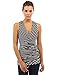 PattyBoutik Women's Striped V Neck Faux Wrap Top (Black with White Stripes S)