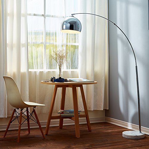 Teamson Home Arquer 68.1" Arc Floor Lamp for Living Rooms, Home Offices, Dining Rooms, Bedrooms with Faux White Marble Base and Chrome Bell Shade by Teamson Home - Image 2