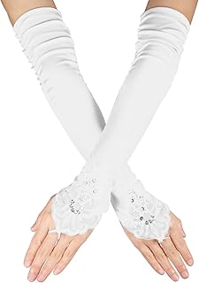 Long Lace Gloves, Soft Fingerless Lace Gloves 1920s Opera Women's Sexy Long Satin for Bridal Wedding Women Masquerade