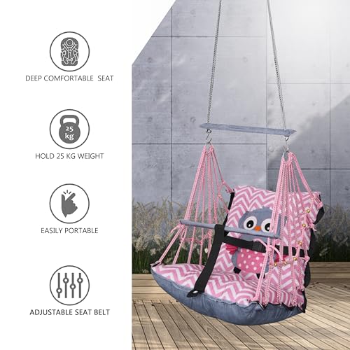Image of Sprointal Swing for Kids Swing Cotton Baby Children Folding and Washable 1 to 5 Years Swing Gift Jhula with Safety Belt Easy to Carry & Fun Cradle Chair |Home Garden (Pink Night Owl)