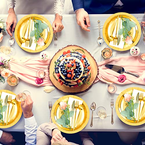 120 Pcs Disposable Charger Plates Wedding Bulk 13 Inch Chargers Dinner Plate Charger Service Plates Paper Cardboard Round Dinner Chargers For Bridal Party Baby Shower Table Setting Decor (Gold) #TOP3