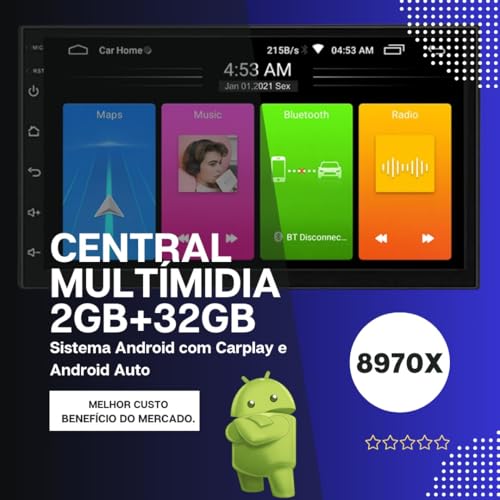 Central Multimidia 7pol 2gb 32gb Quadcore Carplay E Android sem fio serve para todos os carros.