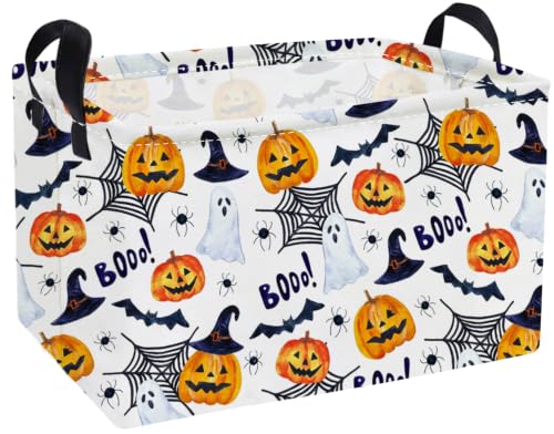 Essme Rectangular Halloween Basket,Ghost Storage Bins Organizer with Handles for Room Decor, Gift Basket.(Watercolor Halloween)
