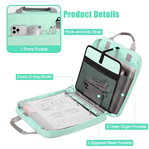 Moko Zipper Binder, 3 Ring 2 Inch Binder With Zipper,500 Sheet Capacity Multi-Pocket School Binder For Middle School, Handle And Shoulder Strap Included, Mint Green #TOP2
