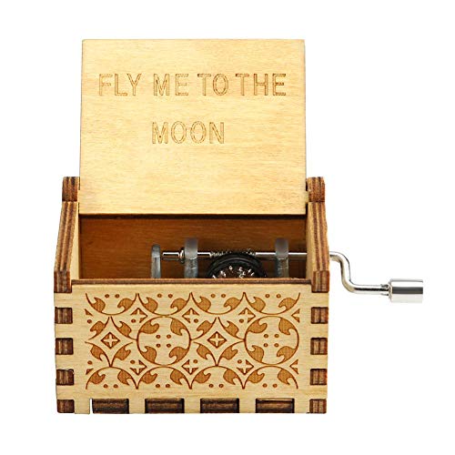 Demiawaking Carillon a Manovella in Legno Vintage Scatola Musicale Intagliato Music Box Ornamento Regalo per Compleanno, Natale, Valentine's Day (Fly Me To The Moon)