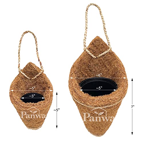 Panwa Handmade 100% Woven Thai Coconut Coir Bird Nest Hanging Orchid Planter Basket - Set Of 2 (6”& 4”) (Patio) #TOP1