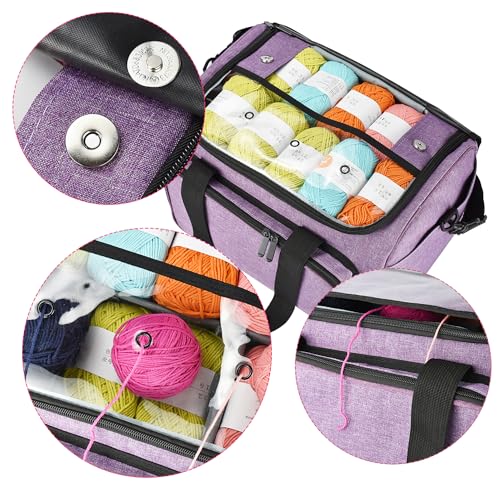 Image of Crochet Storage Bag Yarn Bag Large Knitting Bag for Crochet Hooks, Needles, Yarn Skeins and Accessories with Removable Inner Dividers Totes Organizer Yarn Storage Organizer (Blue)