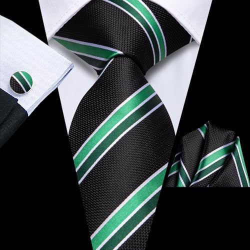 Image of Hi-Tie Men's Tie Lapel Pin Set Pocket Square Cufflinks Formal Woven Silk Tie Sets Wedding Party