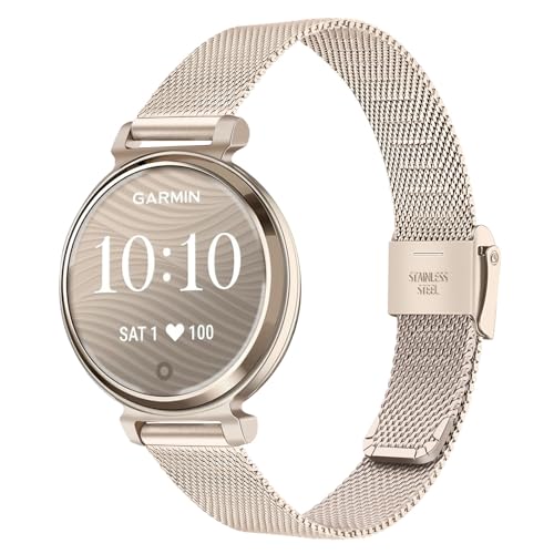 TRUMiRR Reemplazo para Garmin Lily 2 Pulsera de Mujer, Correa de reloj deportiva de acero inoxidable con malla y brazalete metálico de oro crema para Garmin Lily 2 Sólo
