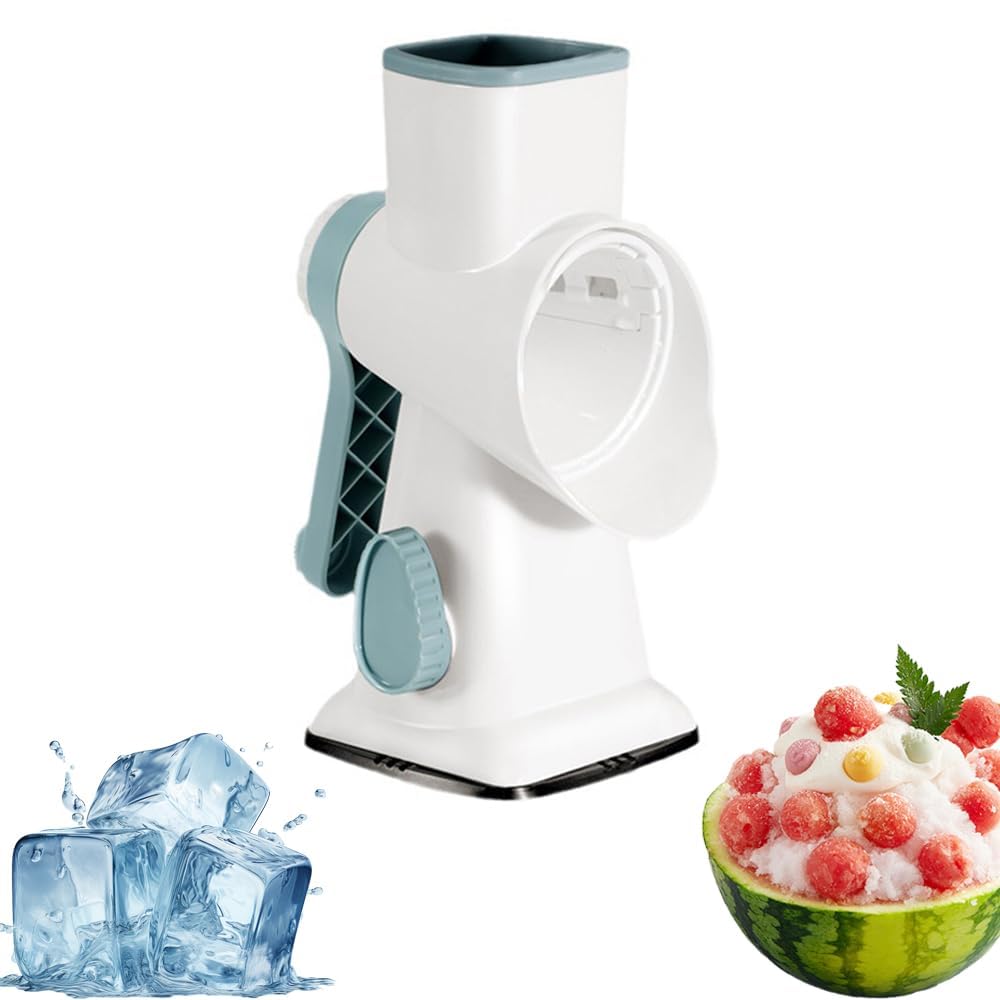 ZephPerton Rotary Ice Shaver Manual, Hand Crank Snow Cone Maker Machine with 3 Interchangeable Stainless Steel Blades, Anti-Slip Suction Base for Home Kitchen Bar Making Shaved Ice, Smoothies