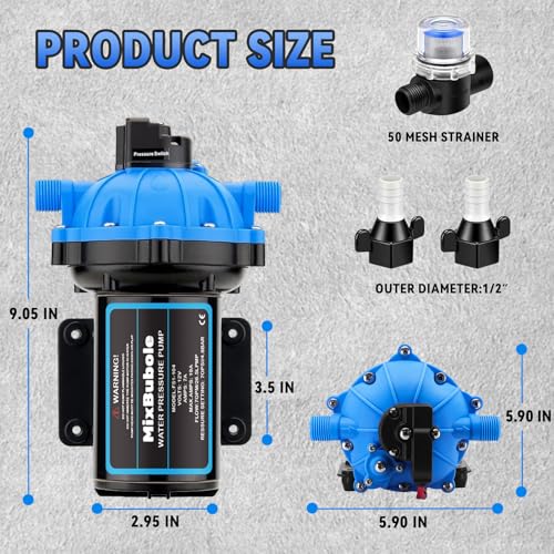 12V DC RV Fresh Water Pump Five Chamber Diaphragm 70PSI 7GPM Upflush to 10FT 250W Water Pump Self Priming Transfer Pump with Heavy Duty Pressure Switch for RV Marine Yacht Caravan Camper by MixBubole - Image 9