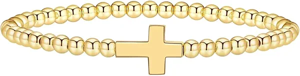 CUEZIY Gold Bracelets for Women 14K Gold Plated Bead Bracelet Hypoallergenic Stretch Bracelets for Women Elastic Bracelet Trendy Teen Gift Dainty Jewelry for Women