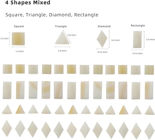 Miniatura 3 de Lanyani - 200 azulejos de mosaico de vidrio para manualidades, 4 formas mixtas de vidrio coloridas, azulejos de vidrio Tiffany para mosaico, crema