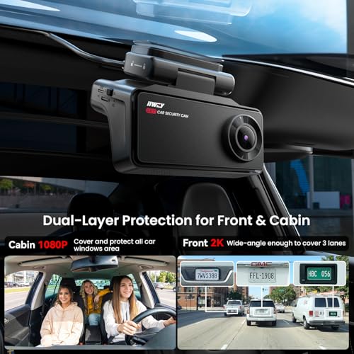 Image of IIWEY 4G LTE Dash Cam with Live-Streaming, Anti-Theft Car Security Camera, Instant Alert via App, Cloud & SD Storage, 2K+1080P Front Inside, No Screen, IR Night Vision, 24 /7 Parking Mode, GPS, OBD