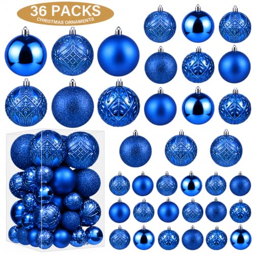 SZVRL Christmas Balls Ornaments -36pcs Shatterproof Christmas Tree Decorations with Hanging Loops for Xmas Tree, Holiday Party, Wedding & Indoor Home Decor,6 Styles in 3 Sizes (Diamond Blue) - image 2