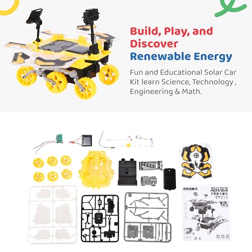 Dazmers Solar Robot Kit - Space Rover STEM Building Toys - Kids DIY Solar Power Robot Car with Gears, Screws, Solar Panels - Explore Solar Energy - Yellow and Black, 8.85x5.51x2.75 inches