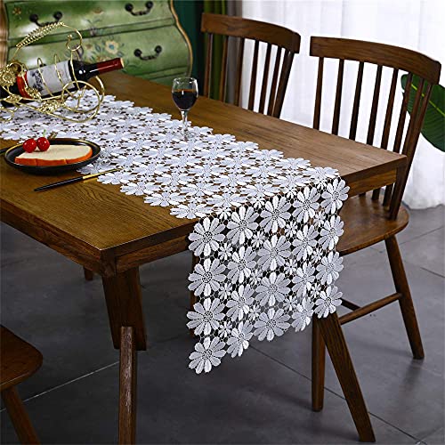 Camino de Mesa de Encaje Blanco con Flores para Cocina Boda Boda Ducha Bufanda Estante de Mantel decoración de 120 cm Cover