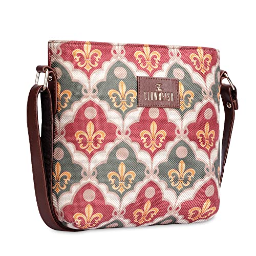 Image of THE CLOWNFISH Aahna Printed Handicraft Fabric Crossbody Sling bag for Women Casual Party Bag Purse with Adjustable Shoulder Strap for Ladies College Girls (Pink-Rangoli Design)