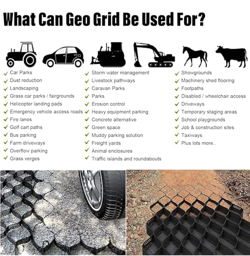 UGUGU Robustes Geogitter for Hänge – 5,1 cm hohes Einfahrtsstabilisierungsgitter for Kies, Erde, Steine und Gras(3x10ft/1x3m W x L)
