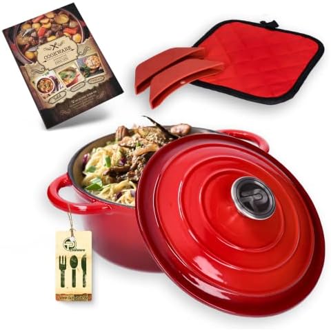 Kochtopf, Kasserole Fleischtopf aus emailliertem Gusseisen mit Deckel 3L, Ø22cm Edelstahl-Knauf Cover