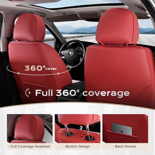 Image of Coverado Seat Covers Full Set, 5 Seats Seat Covers for Cars, Waterproof Nappa Leather Car Seat Covers with Head Pillow, Seat Protectors Car Seat Cushion Universal Fit for Most Cars (Red&White)