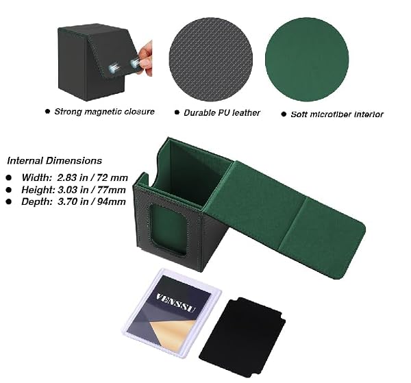 Venssu MTG Deck Box with Commander Display, Fits TCG Cards (Black&Green) by Venssu - Used condition - Image 6