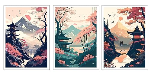 DKORARTE Lot de 3 tableaux décoratifs muraux A3 pour décoration de salon modernes, chambres à coucher, chambre orientale, Japon, chinois (41 x 29,7 cm)