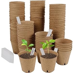 winemana 100 Pack Seed Starter Tray Kit, Biodegradable Peat Pots for Seedling with 100 Plant Labels, Plant Garden Germination Tray for Flower Vegetables Succulents (3″ x 3″)