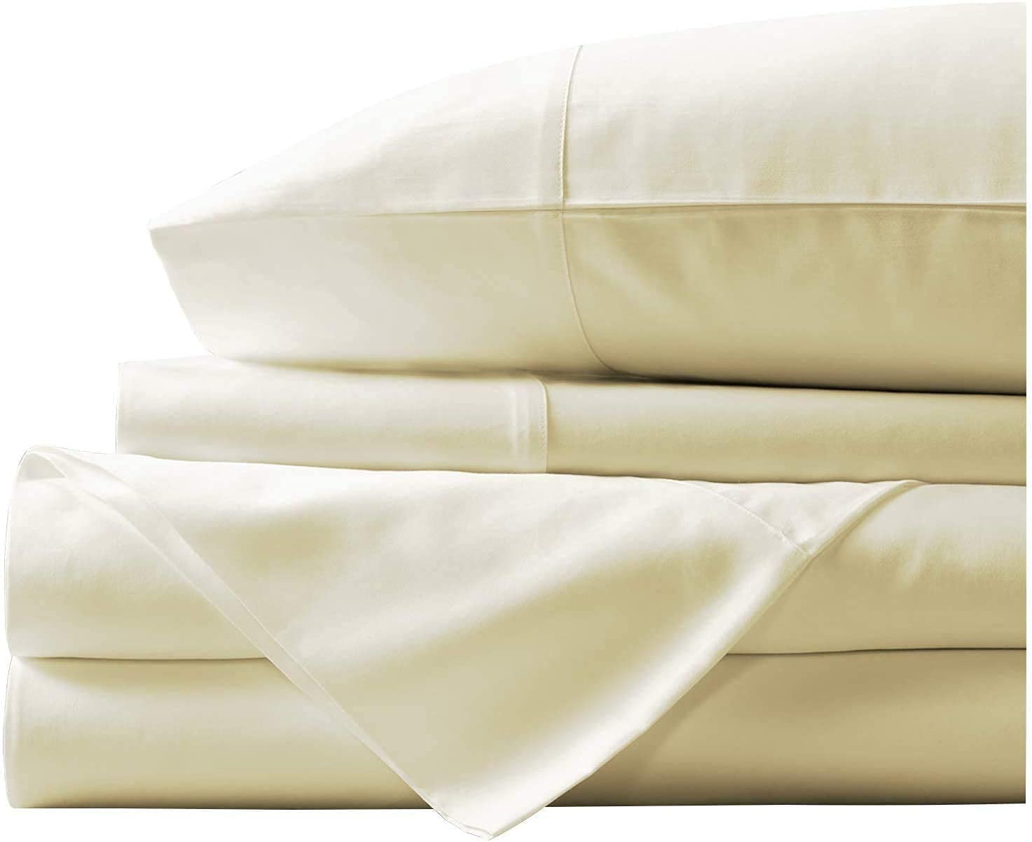 LUXURIOUS BEDDING 1000-Thread-Count 100% Egyptian Cotton Bed Sheets, 4-PC Upto 23'' Inch Deep Pocket (1 Fitted + 1 Flat + 2 pillowcase) Flat Sheet UK Small Double Size(87 x102in.) Cream Solid