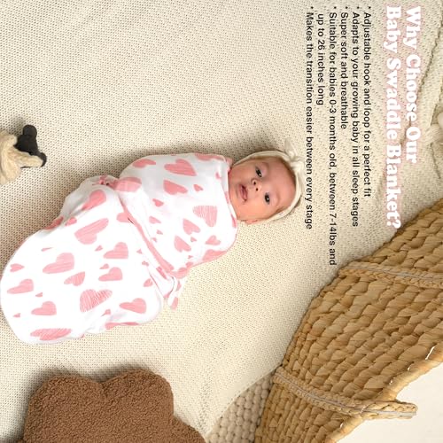 Image of Organic Preemie Swaddles 4-7 lbs - 3-Pack Premature Babies Swaddle Sleep Sack - Premature Infant Sleeping Sack - Easy Adjustable Baby Swaddle Blanket Wrap (Hearts-Flowers)