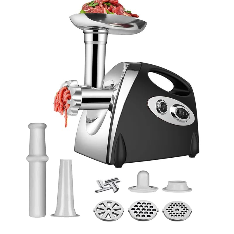 Picadora eléctrica de carne, 2800 W, picadora eléctrica, 3 en 1 picadora de carne de acero inoxidable con 3 placas de molienda de acero inoxidable y Kubbe, picadora de carne para verduras salchichas
