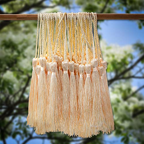 Image of VAPKER 100 Pieces Peach Puff Color 13cm /5-Inch Silky Handmade Soft Tassels Floss Bookmark Tassels with 2-Inch Cord Loop for Jewelry Making, DIY Projects, Bookmarks