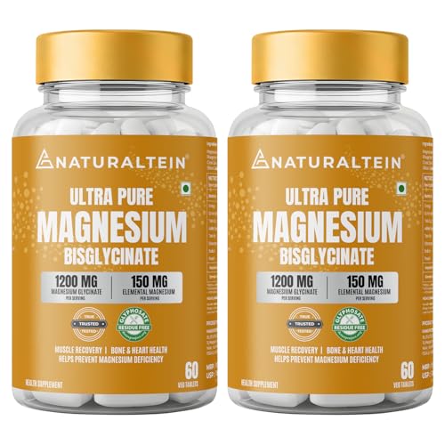 Image of Naturaltein Magnesium Glycinate 1200mg (150mg Elemental) | Chelated High Absorption Magnesium Supports Sleep Quality & Muscle Relaxation | Glyphosate Tested | 120 Tablets