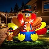 VIVOHOME 7.5ft Long Thanksgiving Inflatable LED Lighted Turkey with Chick Blow up Outdoor Lawn Yard Decoration