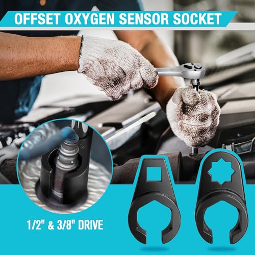 Image of DURATECH 5PCS O2 Oxygen Sensor Socket Thread Chaser Set, 3 /8 inch 1 /2 inch Drive x 7 /8 inch 22mm Oxygen Sensor Remover O2 Sensor Removal Tool Kit