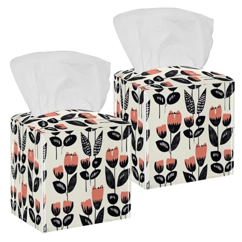 Boîte à mouchoirs en cuir tulipes : lot de 2 distributeurs déco salle de bain et voiture