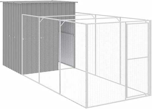 Dog House with Run Light Gray Galvanized Steel 65x179.1x71.3 Inch