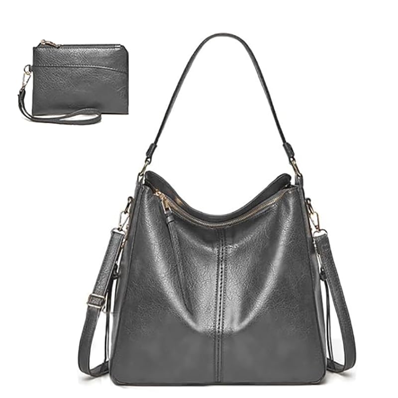 Bolsa Grande Feminina Transversal Moderna Luxo E Carteira (Cinza-escuro)