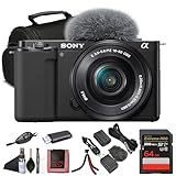 Sony ZV-E10 Mirrorless Camera Black with 16-50mm Power Zoom Lens (ILCZV-E10L) – 24.2 MP APS-C Sensor, 4K Video, Vari-Angle Screen w/ 64GB Memory Card, Bag, Card Reader and More