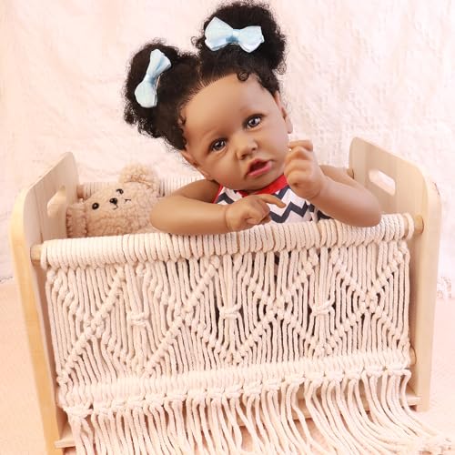 Image of HOOMAI Lifelike Reborn Baby Dolls with Soft Body African American Realistic Girl Doll 22.8 Inch Best Birthday Gift Set