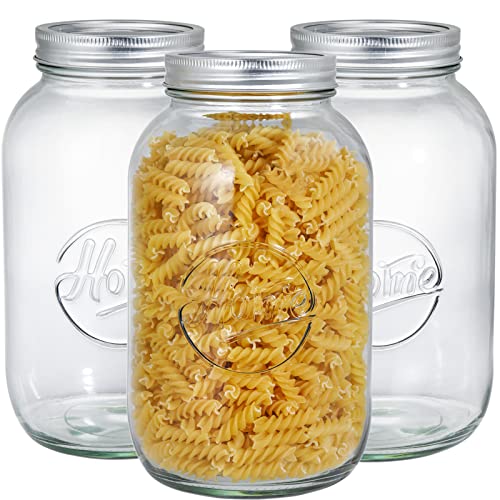 Peohud 3 Pack Large Mason Jars 2L Wide Mouth Mason Jars with Airtight Lids and Band Glass Storage Bottle For Canning Fermenting Storing Pickling Clear Glass Canning Jars
