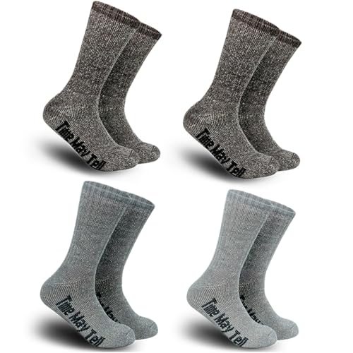 Image of Time May Tell Mens Merino Wool Hiking Cushion Socks Thermal Warm Crew Winter Boot Socks Pack (2 /4 Pair,6-13 Size)